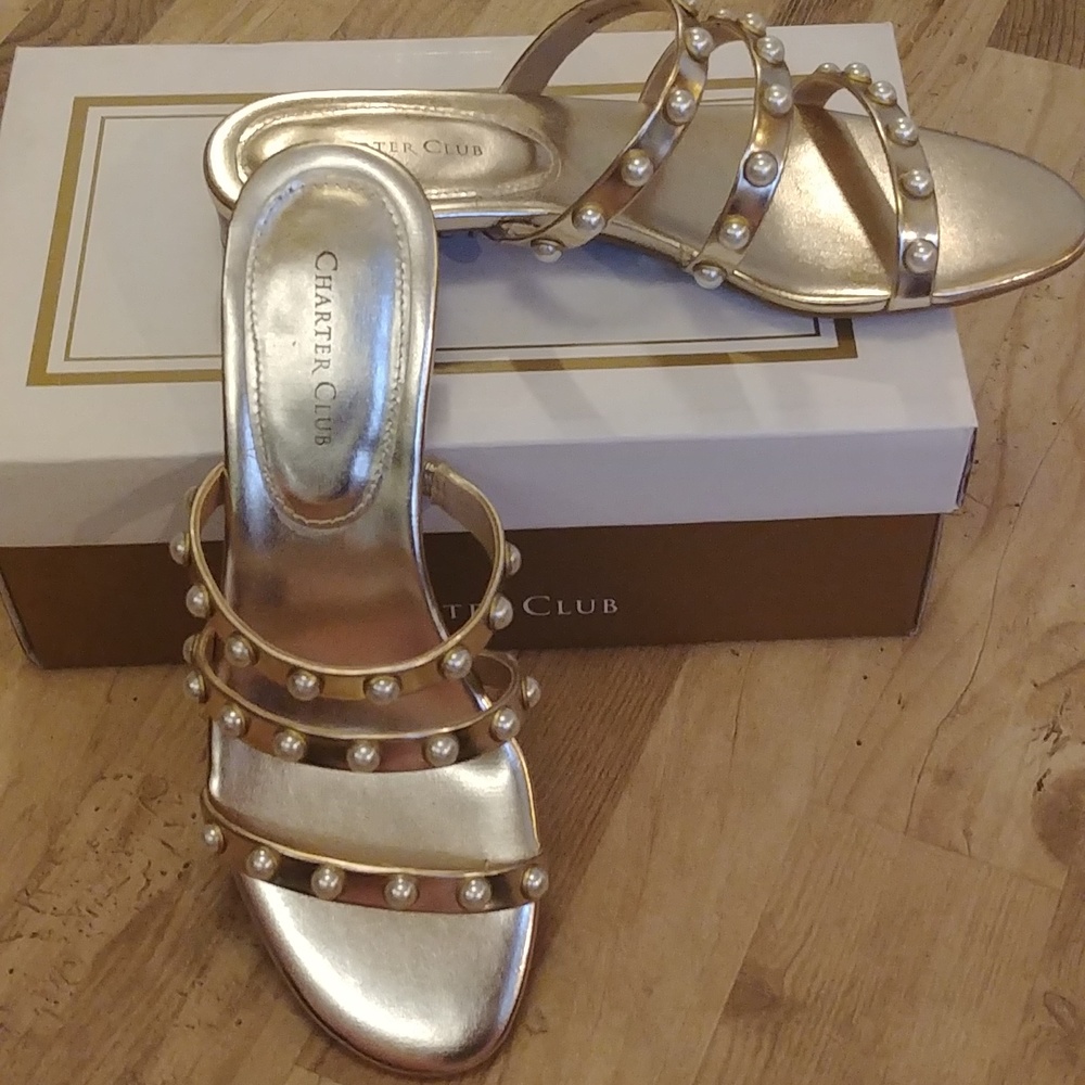 NEW Charter Club Slide Sandals 8 Faux Leather